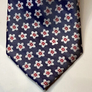 crown&ivy 100% Silk Blue Tie with Red & White Floral Print
